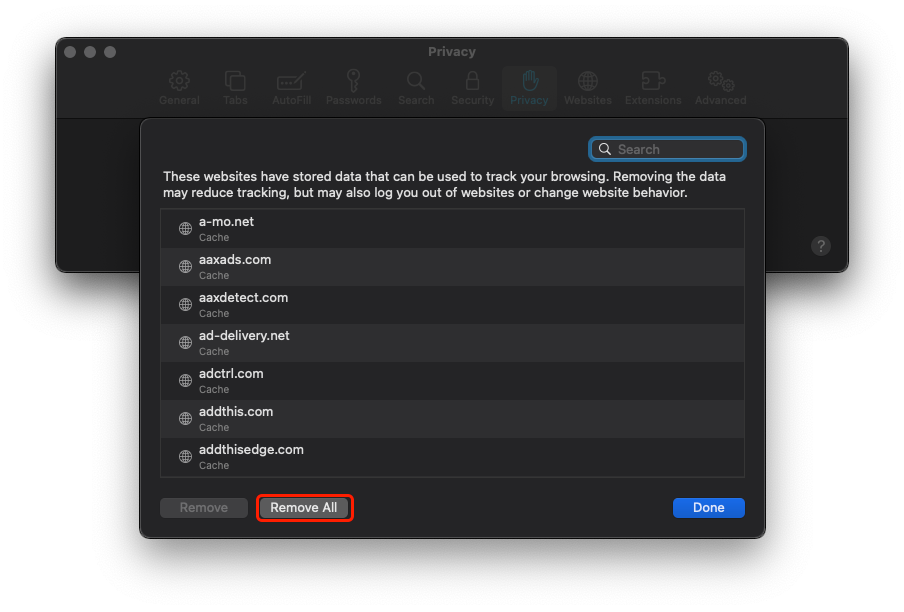 Remove all website data Remove all website data