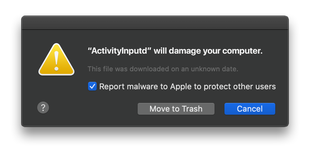 ActivityInputd will damage your computer alert on Mac