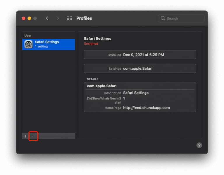 Delete malicious profile
