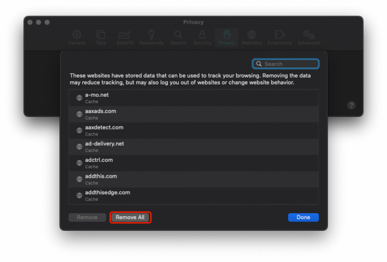 Remove all website data
